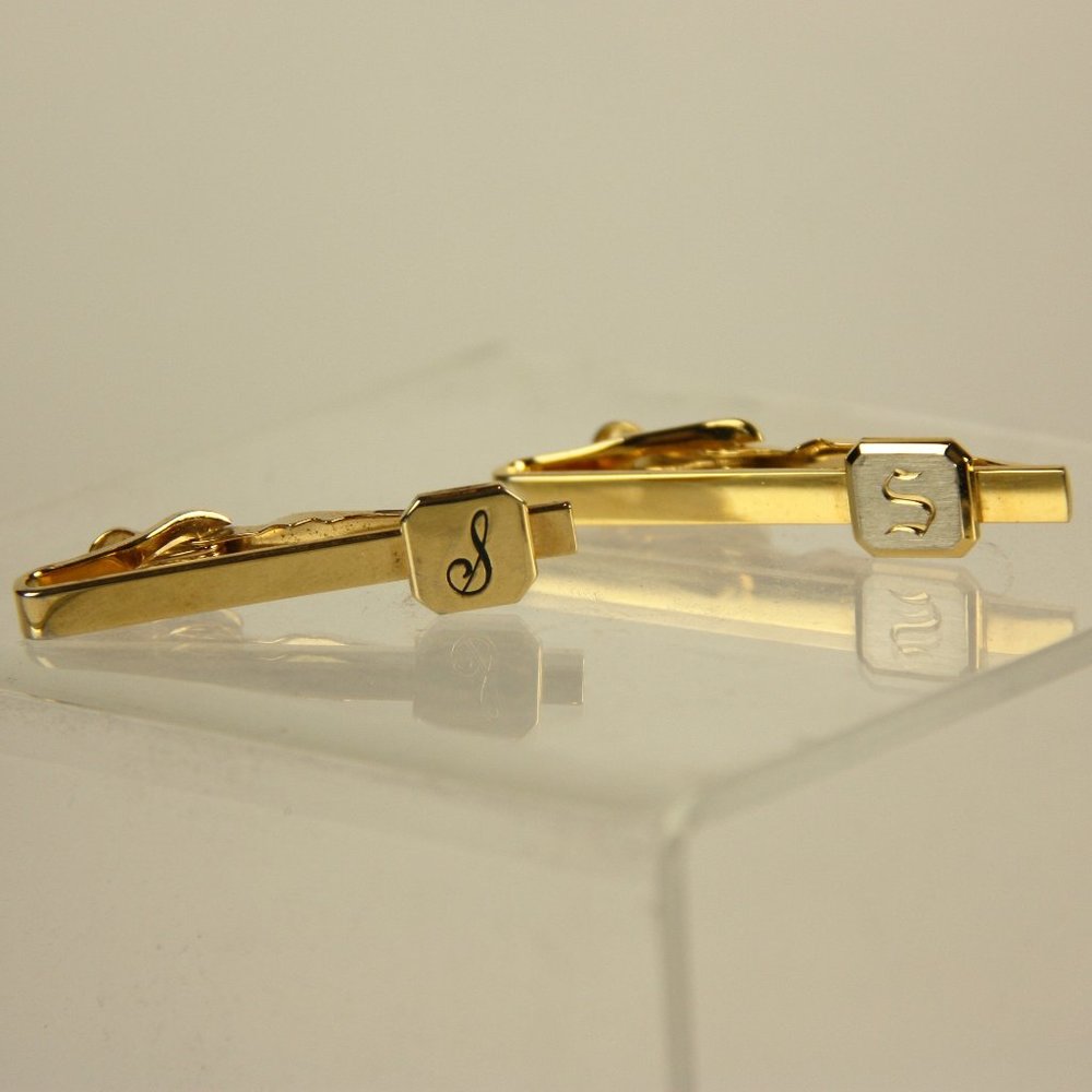 S Monogrammed Vintage Tie Tacks Clips Men's Wear